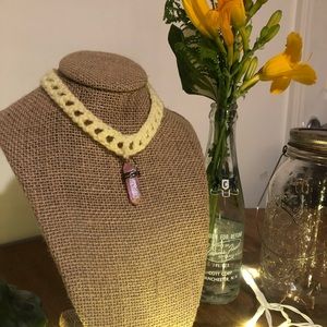 handmade crochet necklace with crystal pendant